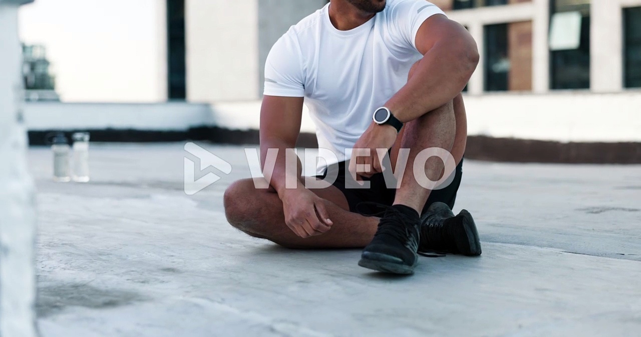 Vimeo Fitness, man and shoes in sports preparation